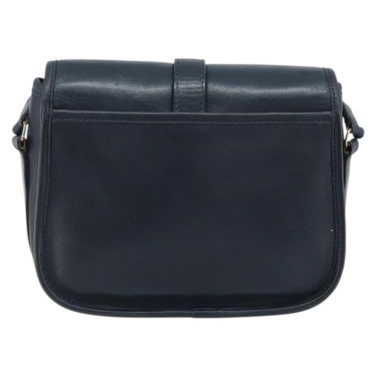 CELINE Shoulder Bag Leather Navy Gold Auth bs33902