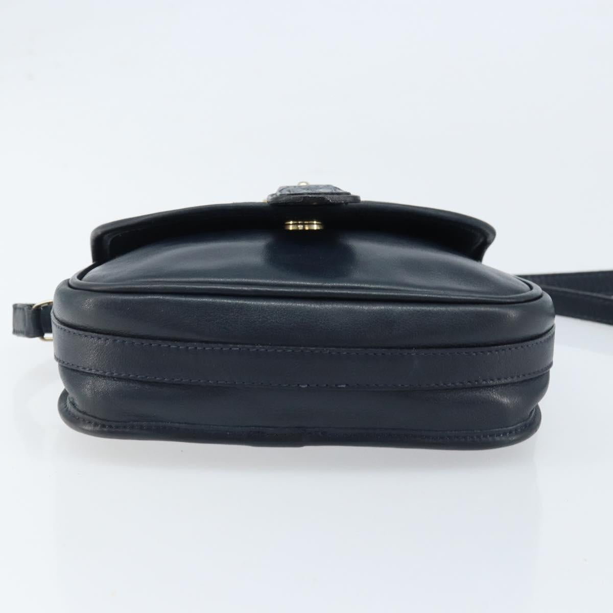 CELINE Shoulder Bag Leather Navy Gold Auth bs33902