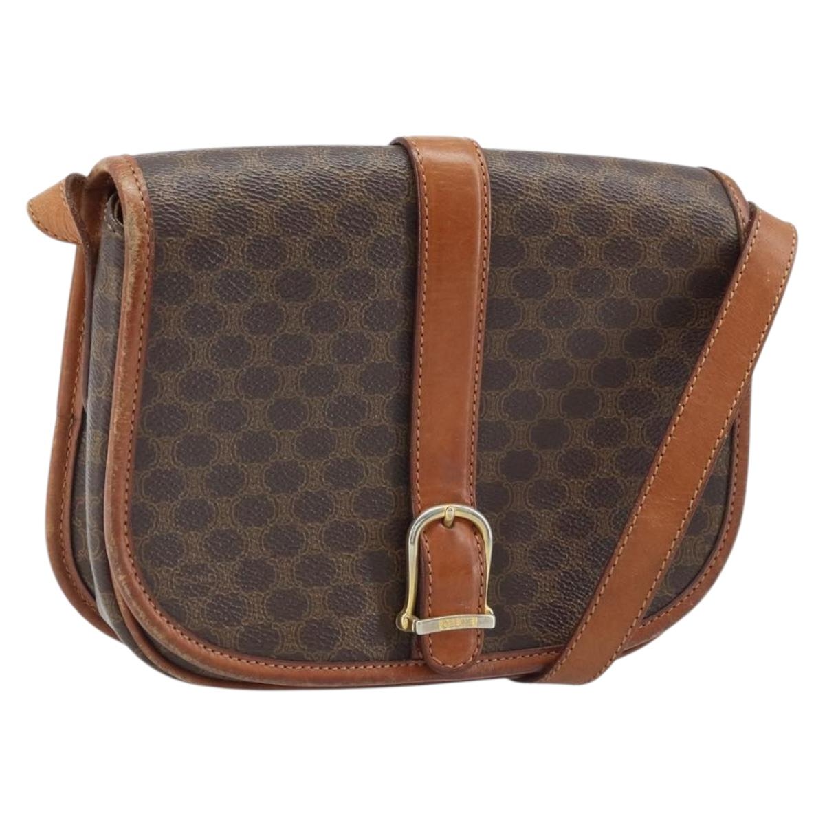 CELINE Macadam Canvas Shoulder Bag PVC Brown Gold Auth bs33903