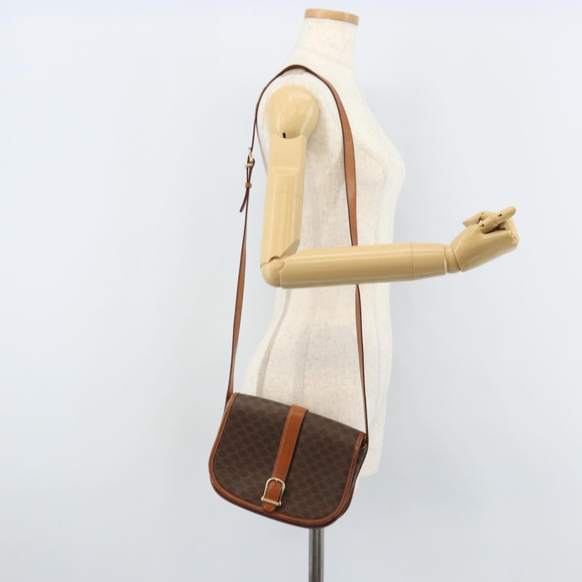 CELINE Macadam Canvas Shoulder Bag PVC Brown Gold Auth bs33903
