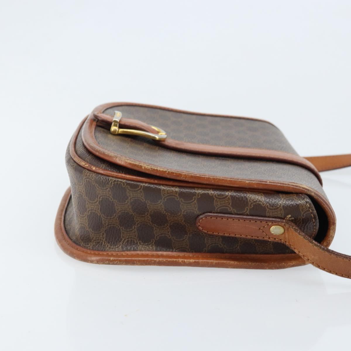 CELINE Macadam Canvas Shoulder Bag PVC Brown Gold Auth bs33903