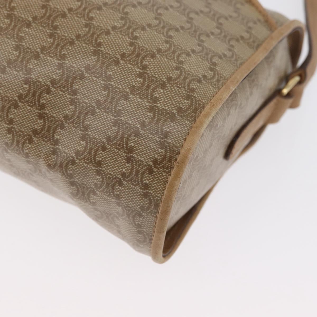 CELINE Macadam Canvas Shoulder Bag Beige Gold Auth bs33904