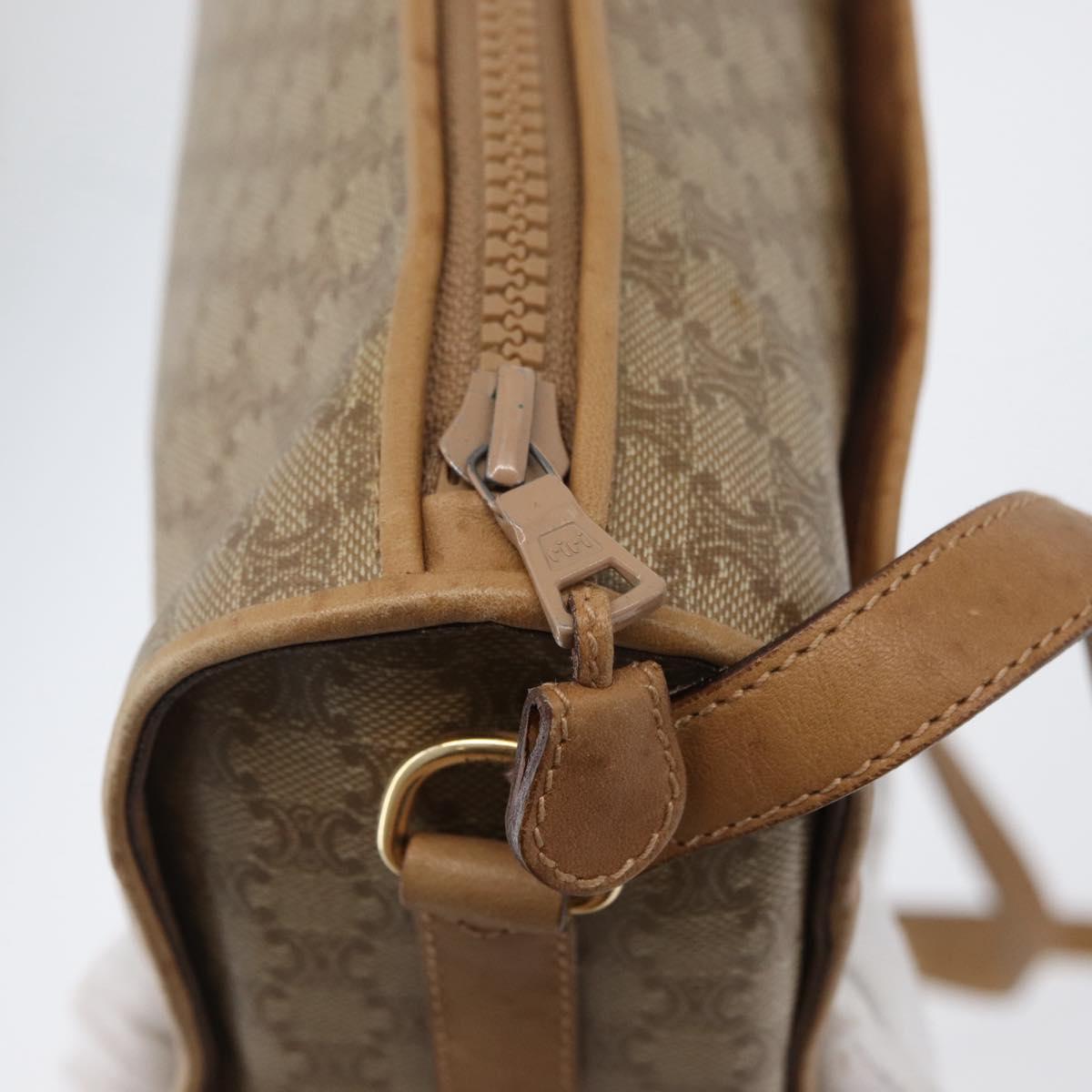 CELINE Macadam Canvas Shoulder Bag Beige Gold Auth bs33904