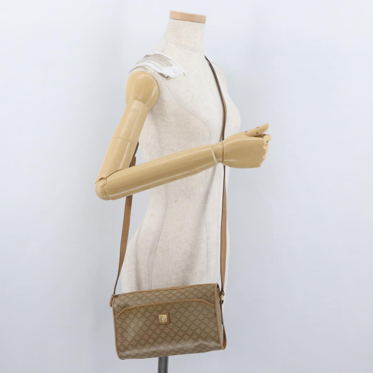 CELINE Macadam Canvas Shoulder Bag Beige Gold Auth bs33904