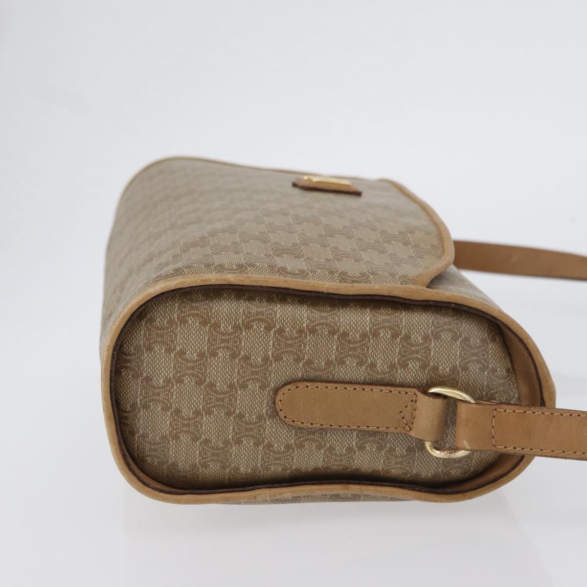 CELINE Macadam Canvas Shoulder Bag Beige Gold Auth bs33904