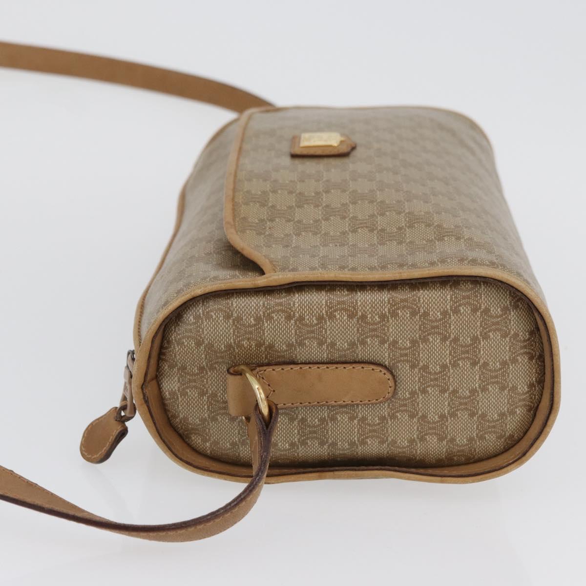 CELINE Macadam Canvas Shoulder Bag Beige Gold Auth bs33904