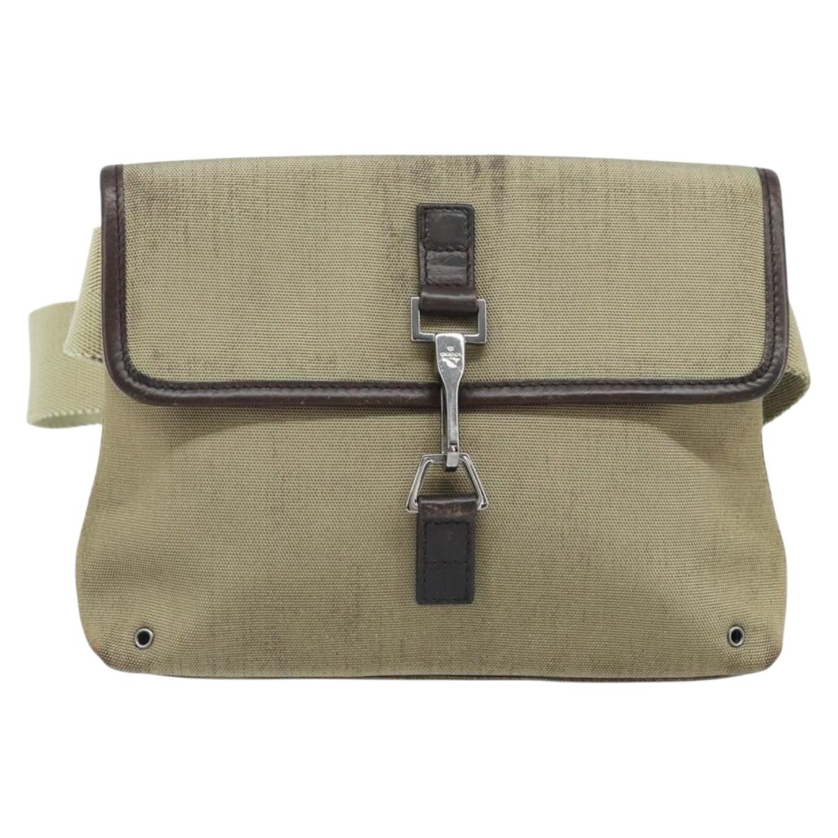 GUCCI Body Bag Canvas Beige Silver 92543 Auth bs33907