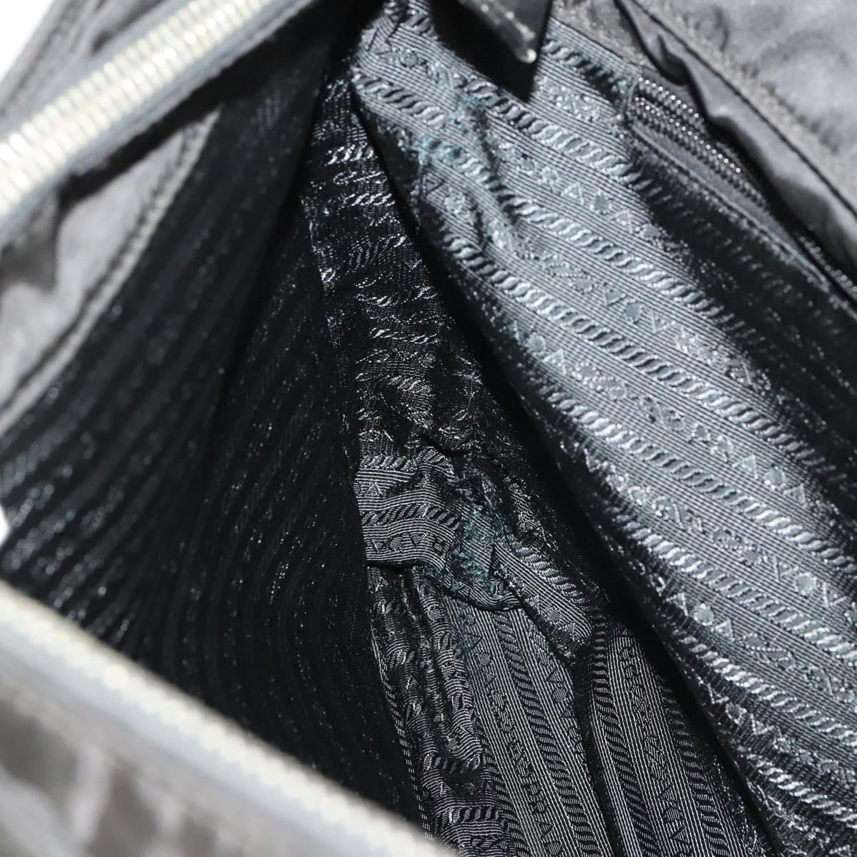PRADA Hand Bag Nylon Black Silver Auth bs33914