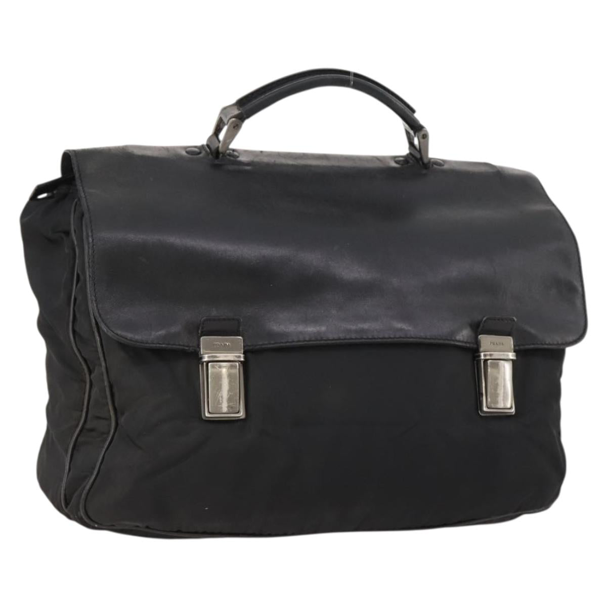 PRADA Hand Bag Nylon Black Silver Auth bs33914