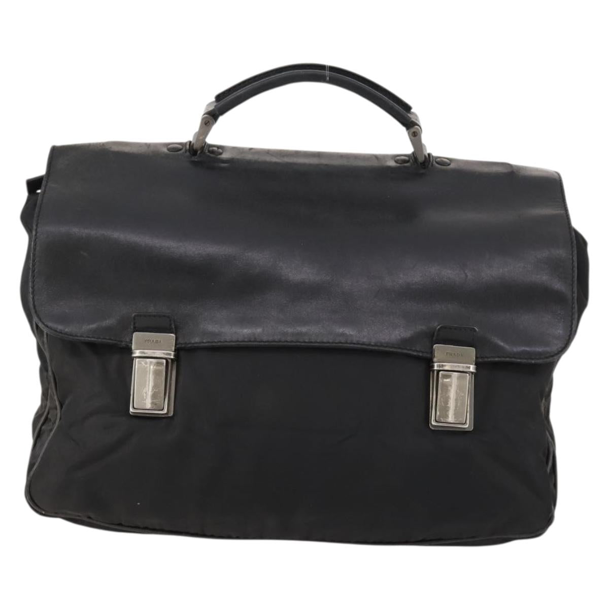 PRADA Hand Bag Nylon Black Silver Auth bs33914