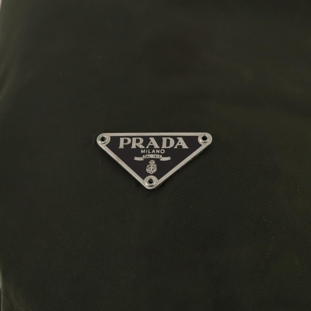 PRADA Shoulder Bag Nylon Khaki Silver Auth bs33915