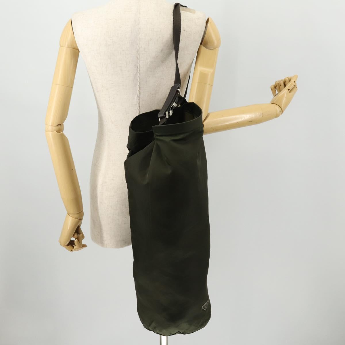 PRADA Shoulder Bag Nylon Khaki Silver Auth bs33915
