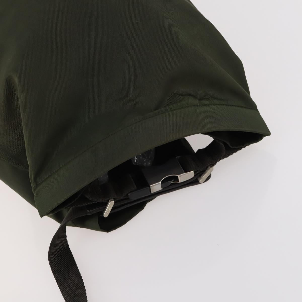 PRADA Shoulder Bag Nylon Khaki Silver Auth bs33915