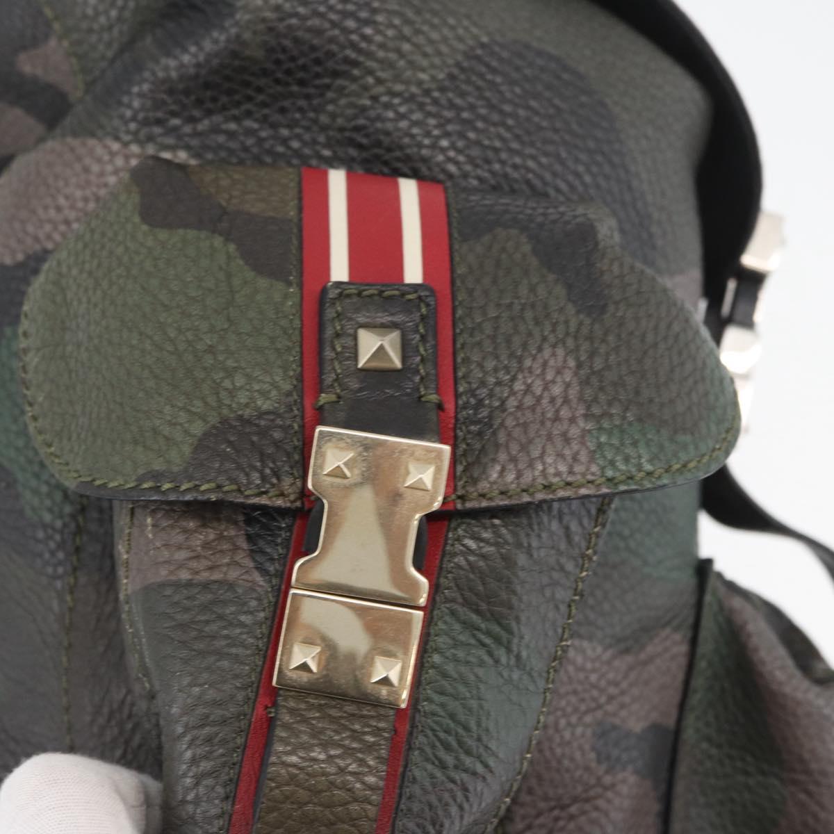 VALENTINO Backpack Leather Khaki Auth bs33924