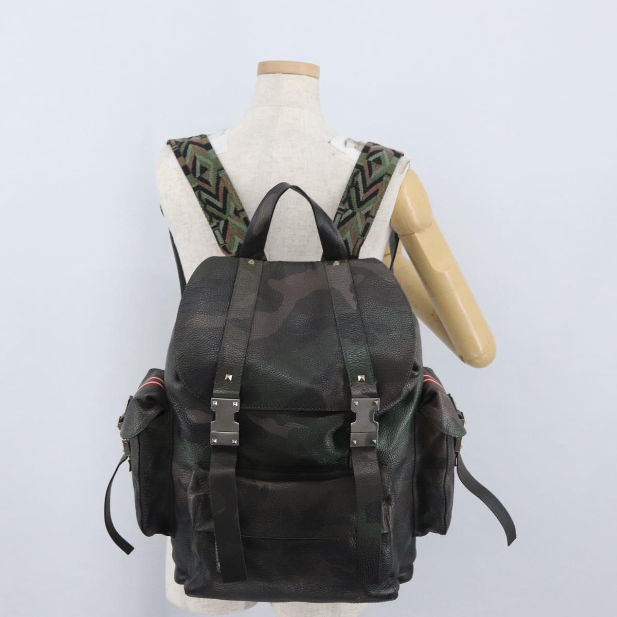 VALENTINO Backpack Leather Khaki Auth bs33924