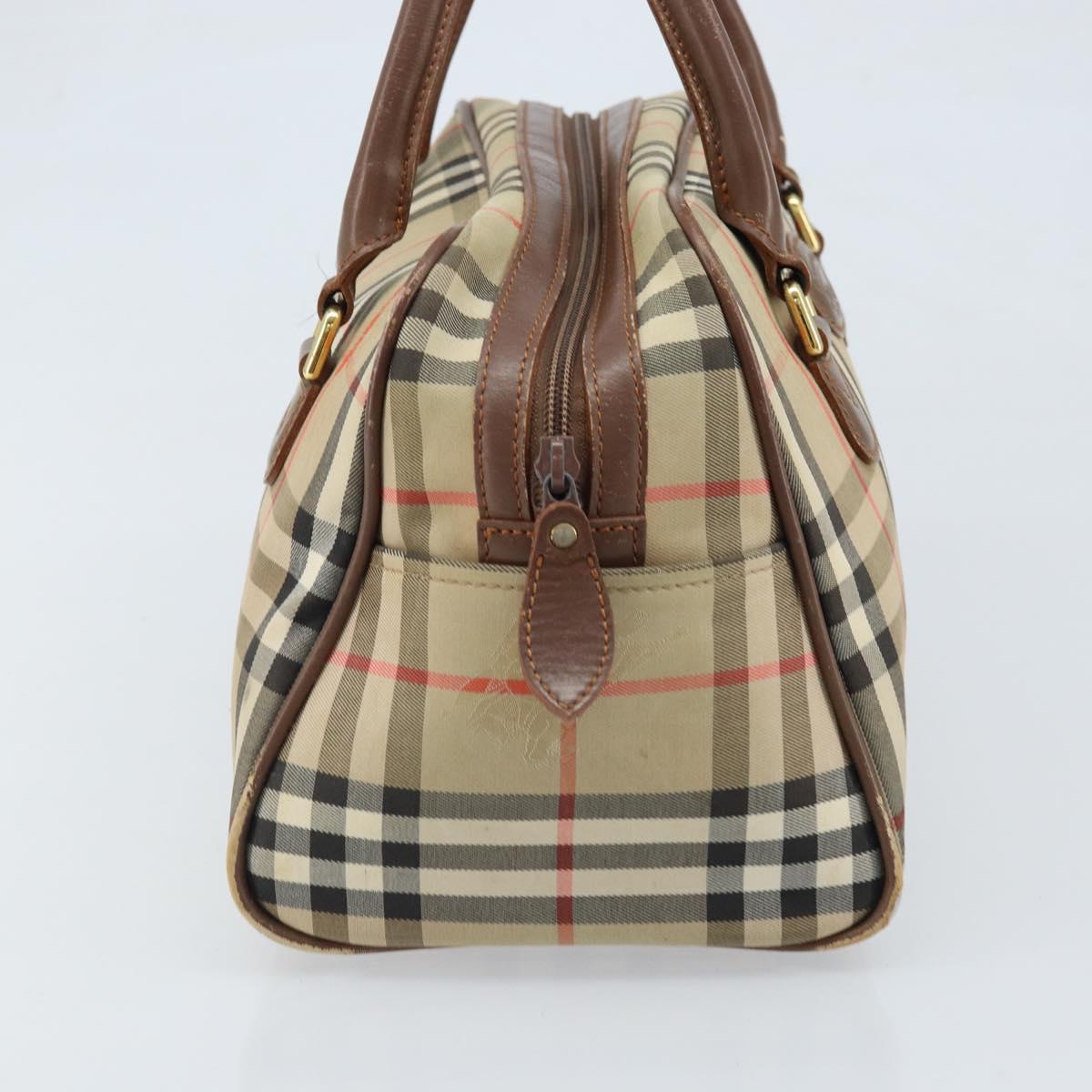 BURBERRY Nova Check Hand Bag Canvas Gold Beige Auth bs33928