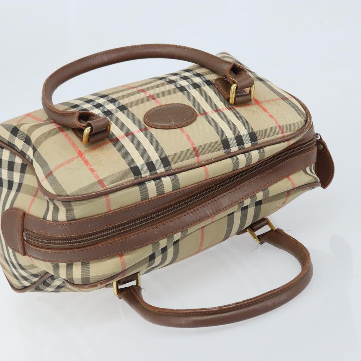 BURBERRY Nova Check Hand Bag Canvas Gold Beige Auth bs33928