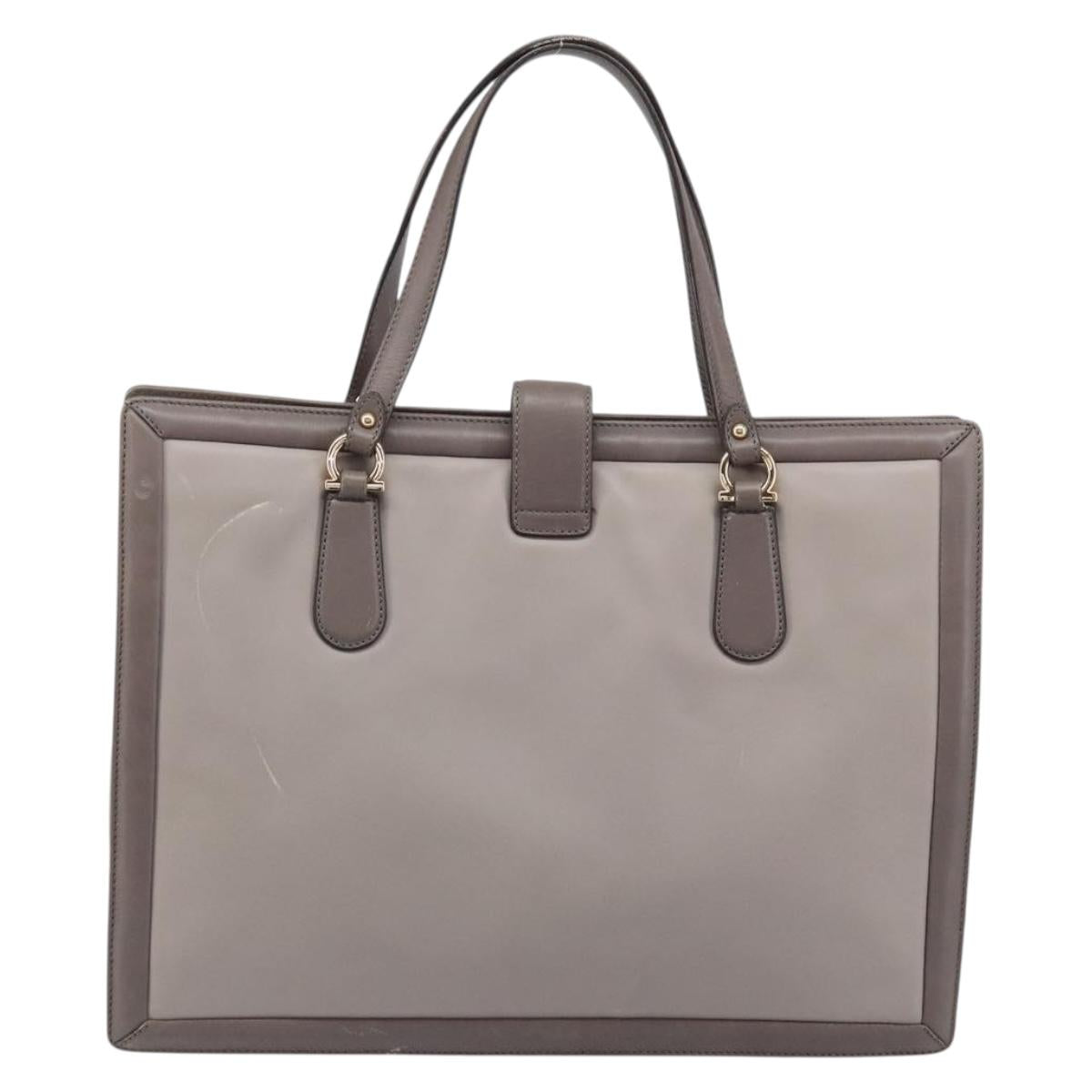 Salvatore Ferragamo Tote Bag Leather Gray Gold Auth bs33929