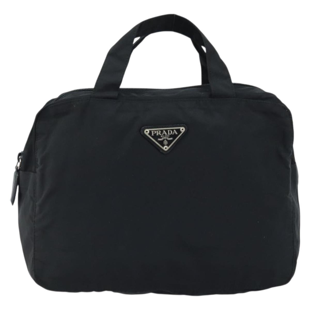 PRADA Hand Bag Nylon Silver Black Auth bs33931