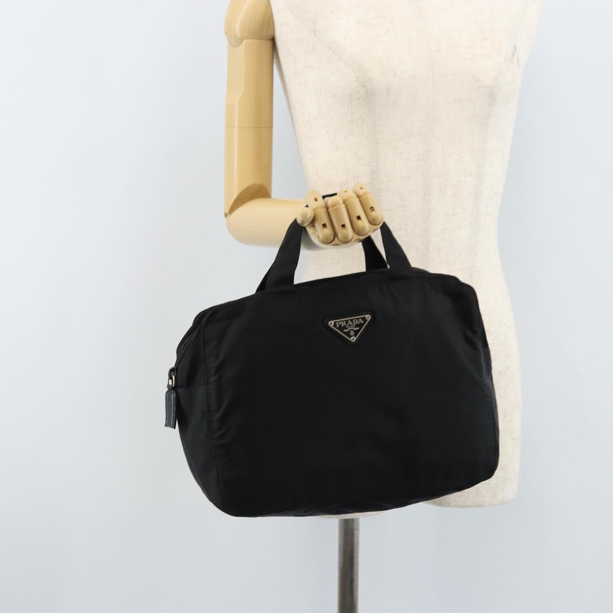 PRADA Hand Bag Nylon Silver Black Auth bs33931