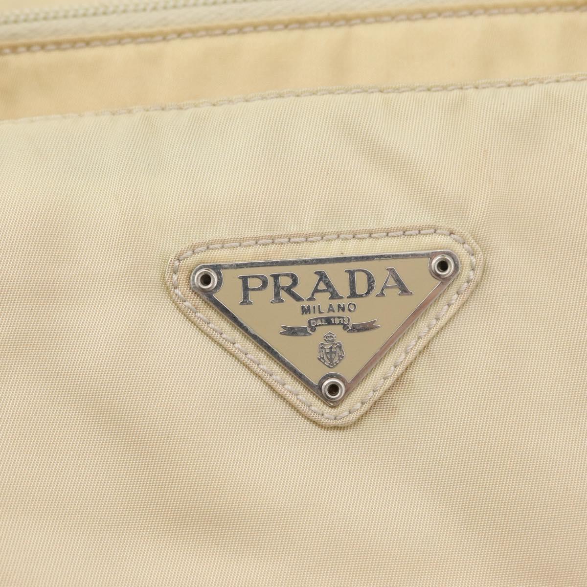PRADA Hand Bag Nylon Silver Beige Auth bs33932
