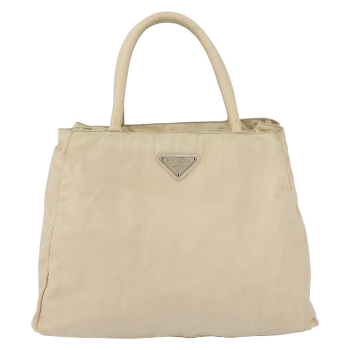 PRADA Hand Bag Nylon Silver Beige Auth bs33932