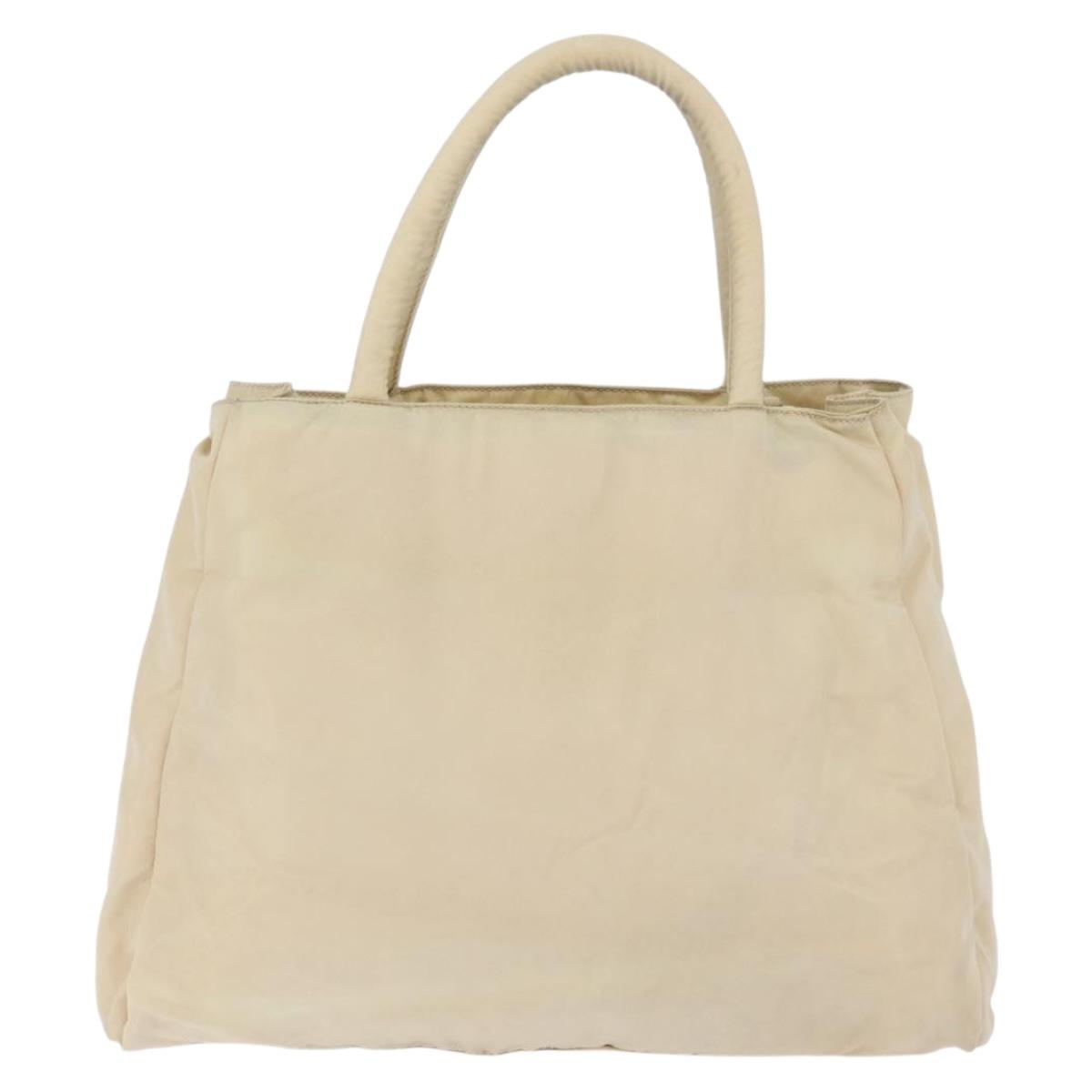 PRADA Hand Bag Nylon Silver Beige Auth bs33932