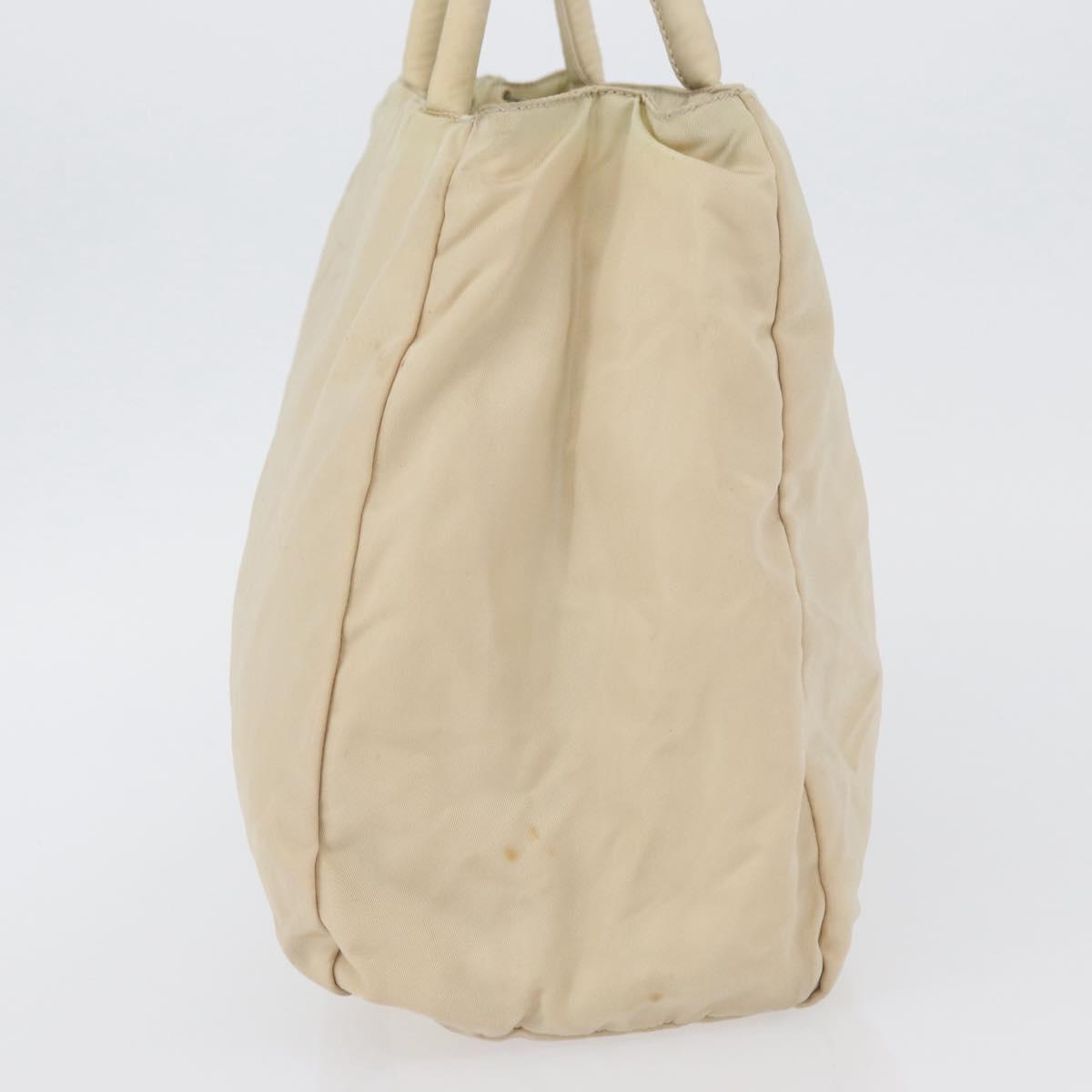 PRADA Hand Bag Nylon Silver Beige Auth bs33932
