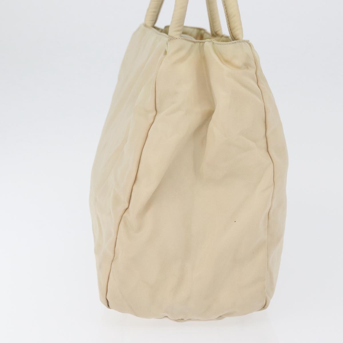 PRADA Hand Bag Nylon Silver Beige Auth bs33932