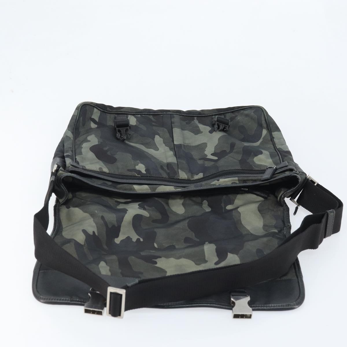 PRADA Shoulder Bag Nylon Khaki Silver Auth bs33935