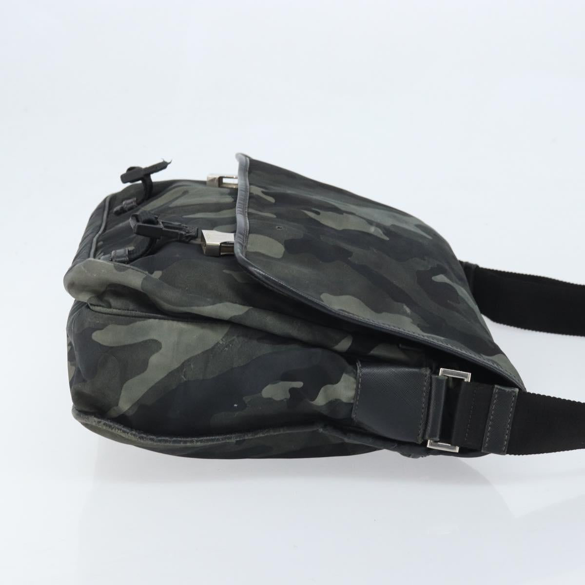 PRADA Shoulder Bag Nylon Khaki Silver Auth bs33935
