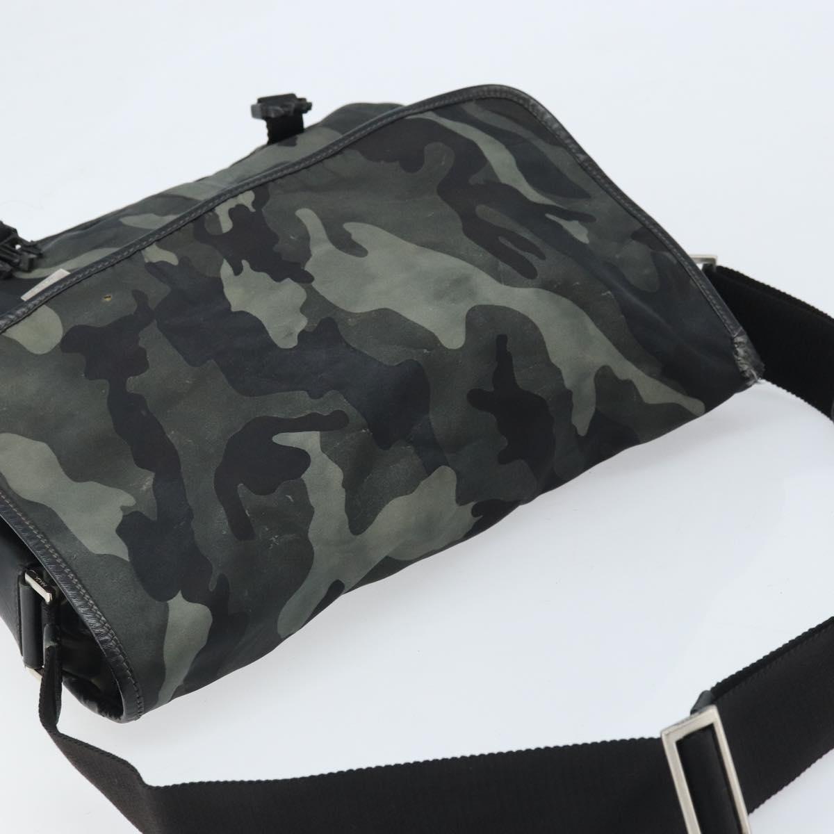 PRADA Shoulder Bag Nylon Khaki Silver Auth bs33935