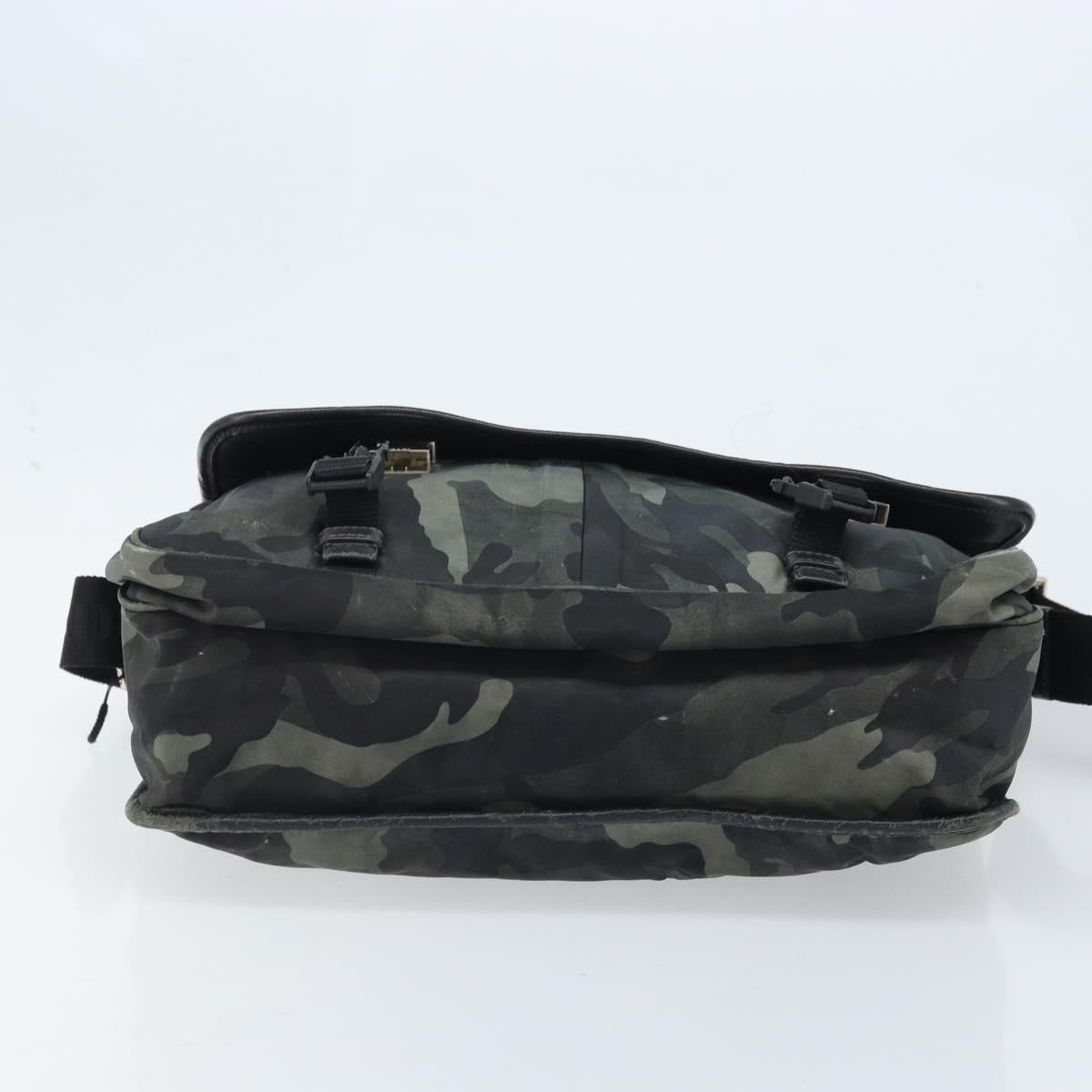 PRADA Shoulder Bag Nylon Khaki Silver Auth bs33935
