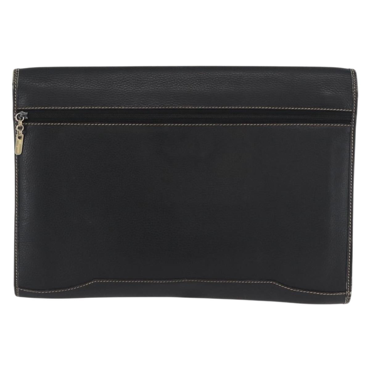 LOEWE Briefcase Leather Black Gold Auth bs33968