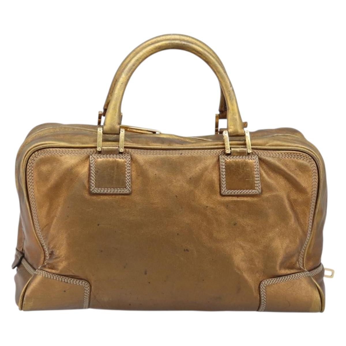 LOEWE Anagram Amazona 36 Hand Bag Leather Gold Tone Auth bs33969