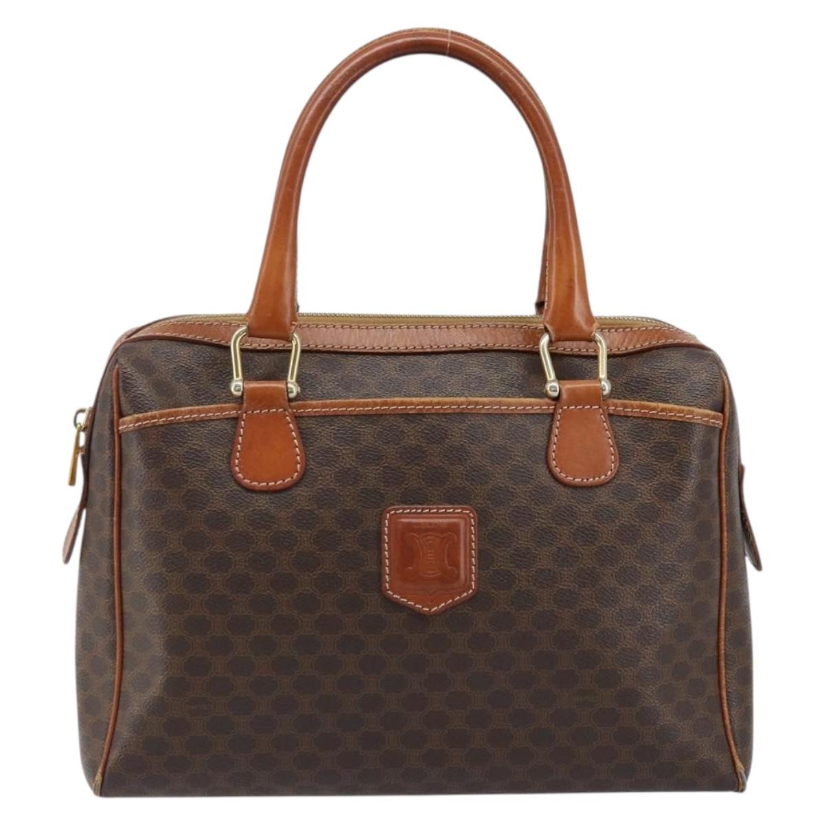 CELINE Macadam Canvas Hand Bag PVC Leather Brown Gold Auth bs33971
