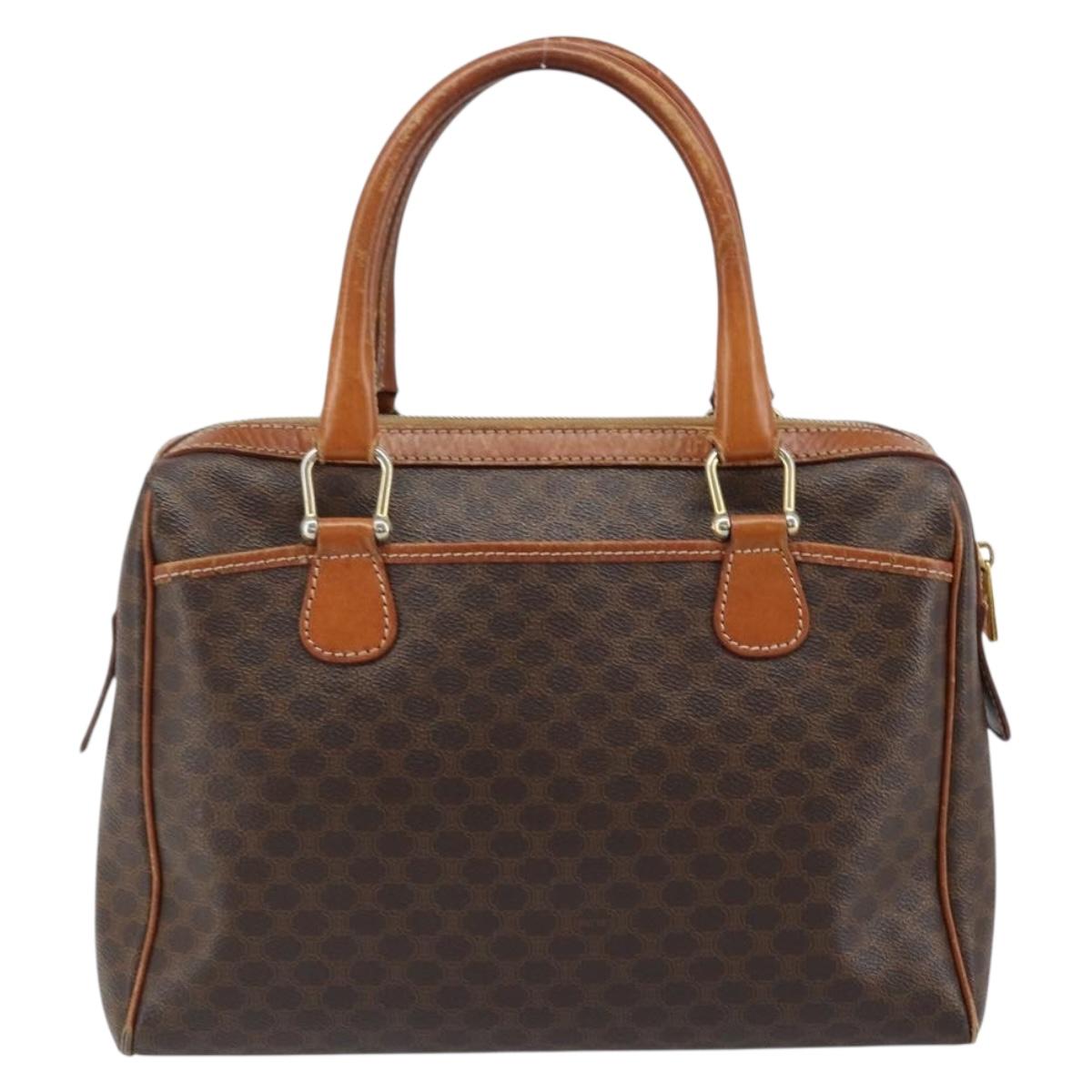 CELINE Macadam Canvas Hand Bag PVC Leather Brown Gold Auth bs33971