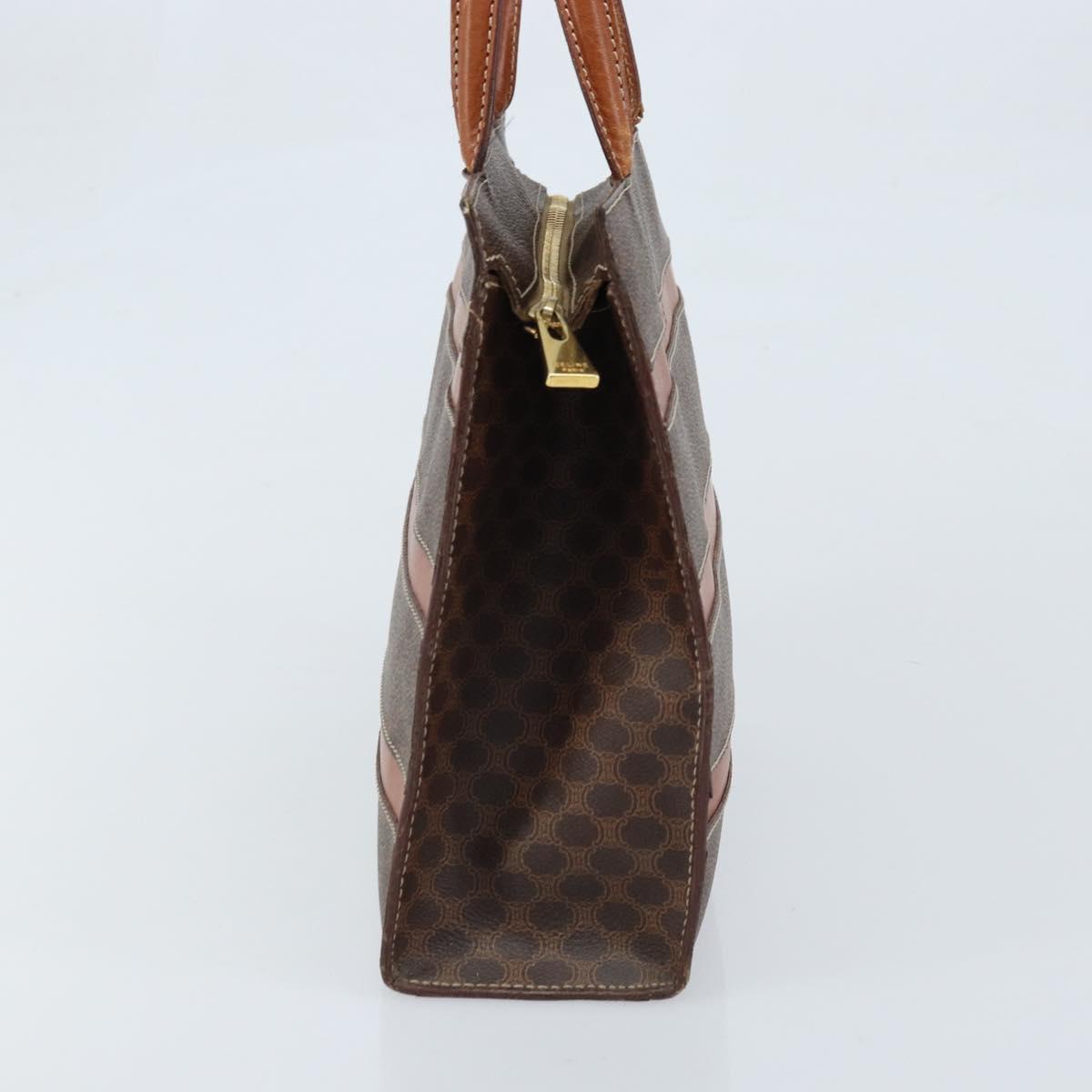 CELINE Macadam Canvas Hand Bag PVC Leather Brown Gold Auth bs33972