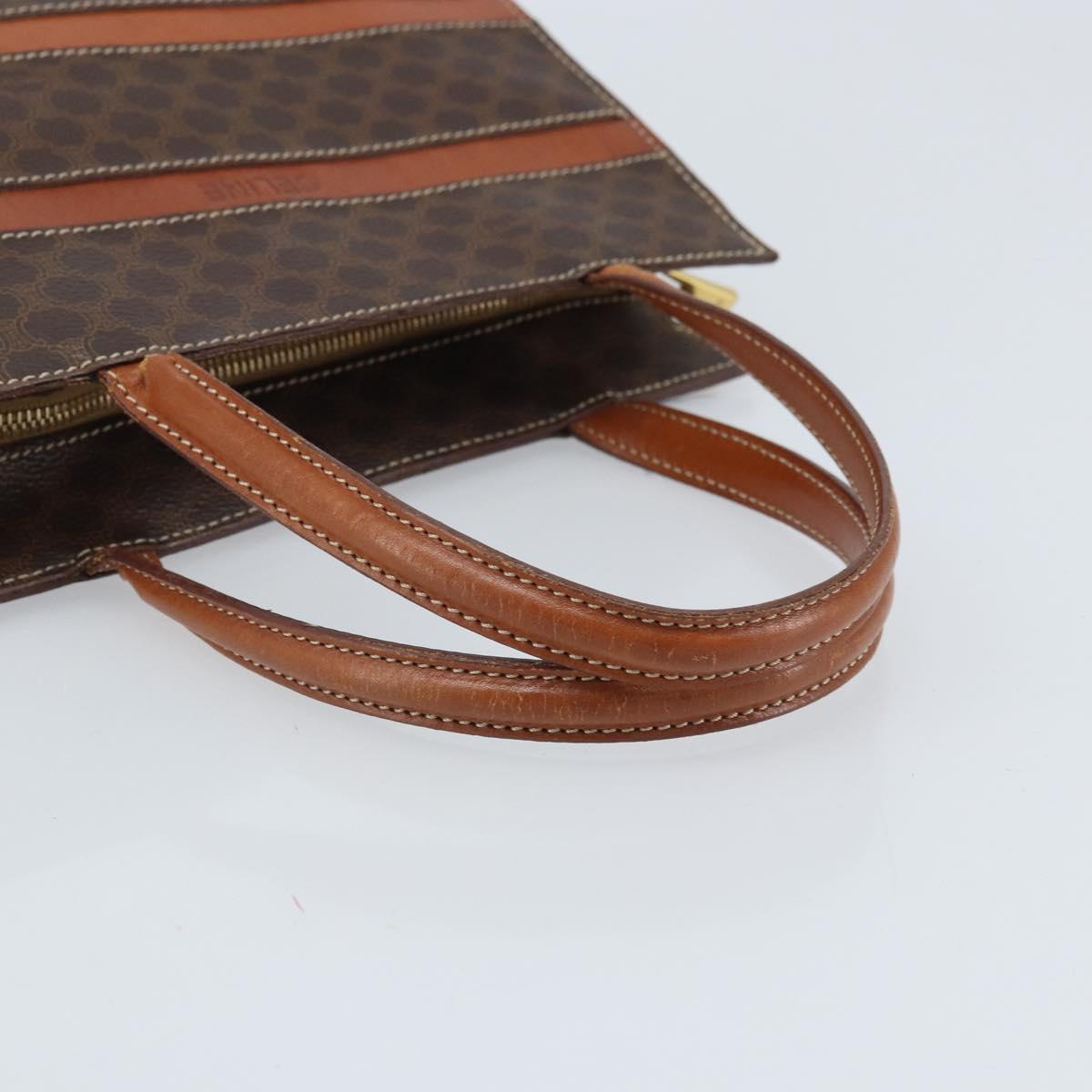 CELINE Macadam Canvas Hand Bag PVC Leather Brown Gold Auth bs33972