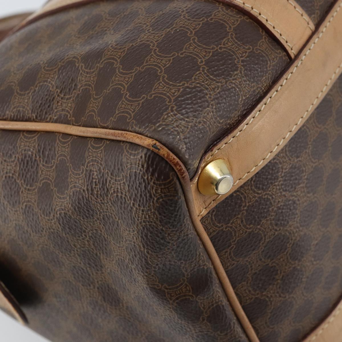 CELINE Macadam Canvas Hand Bag PVC Leather Brown Gold Auth bs33973