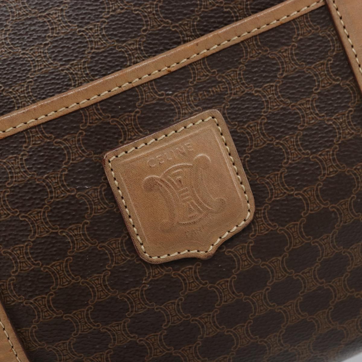 CELINE Macadam Canvas Hand Bag PVC Leather Brown Gold Auth bs33973