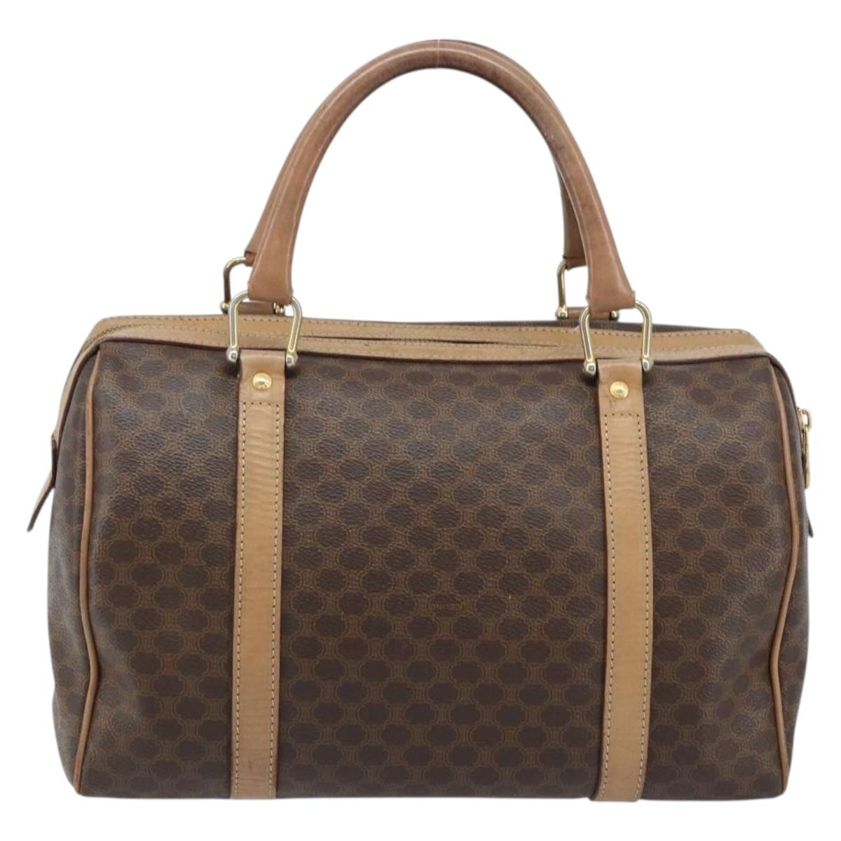 CELINE Macadam Canvas Hand Bag PVC Leather Brown Gold Auth bs33973