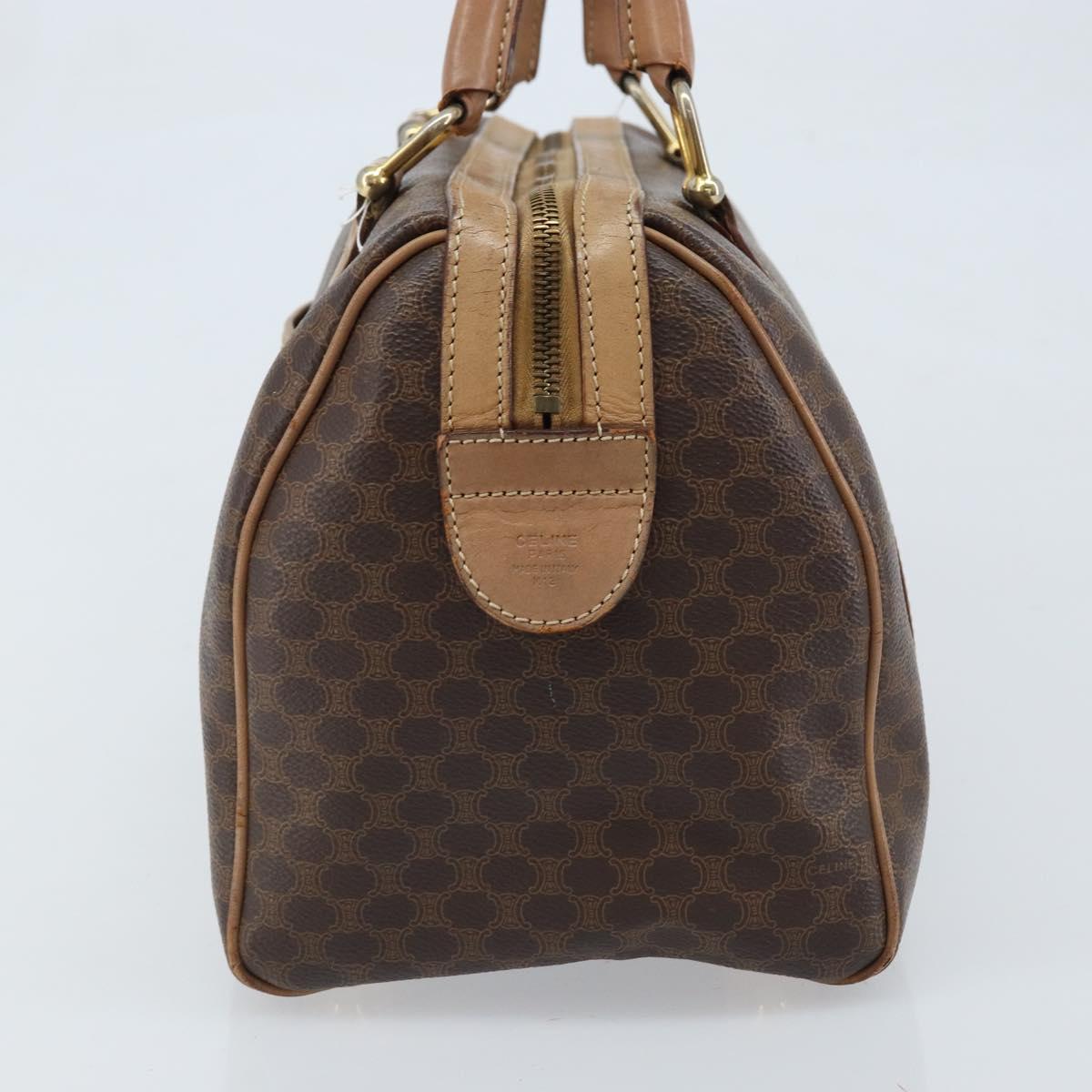 CELINE Macadam Canvas Hand Bag PVC Leather Brown Gold Auth bs33973