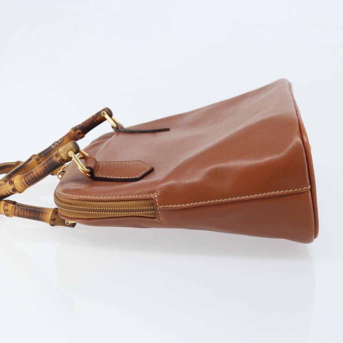 GUCCI Bamboo Hand Bag Leather Brown Gold 000 2058 0290 Auth bs33974