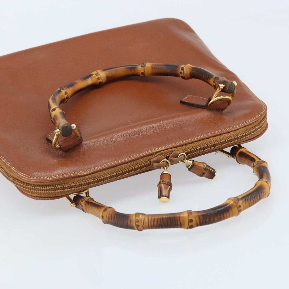 GUCCI Bamboo Hand Bag Leather Brown Gold 000 2058 0290 Auth bs33974