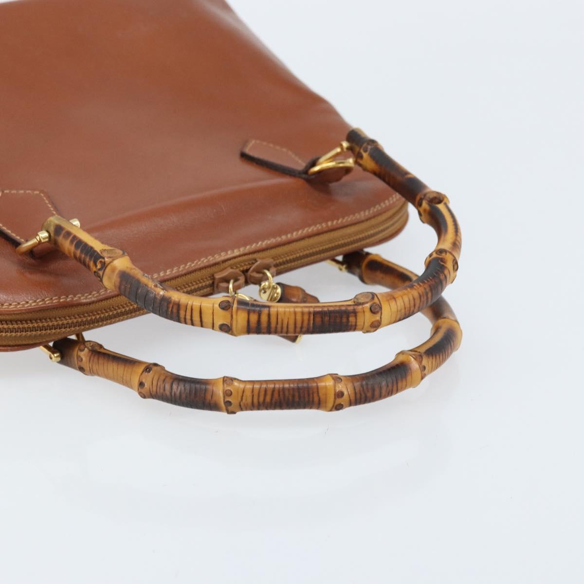 GUCCI Bamboo Hand Bag Leather Brown Gold 000 2058 0290 Auth bs33974