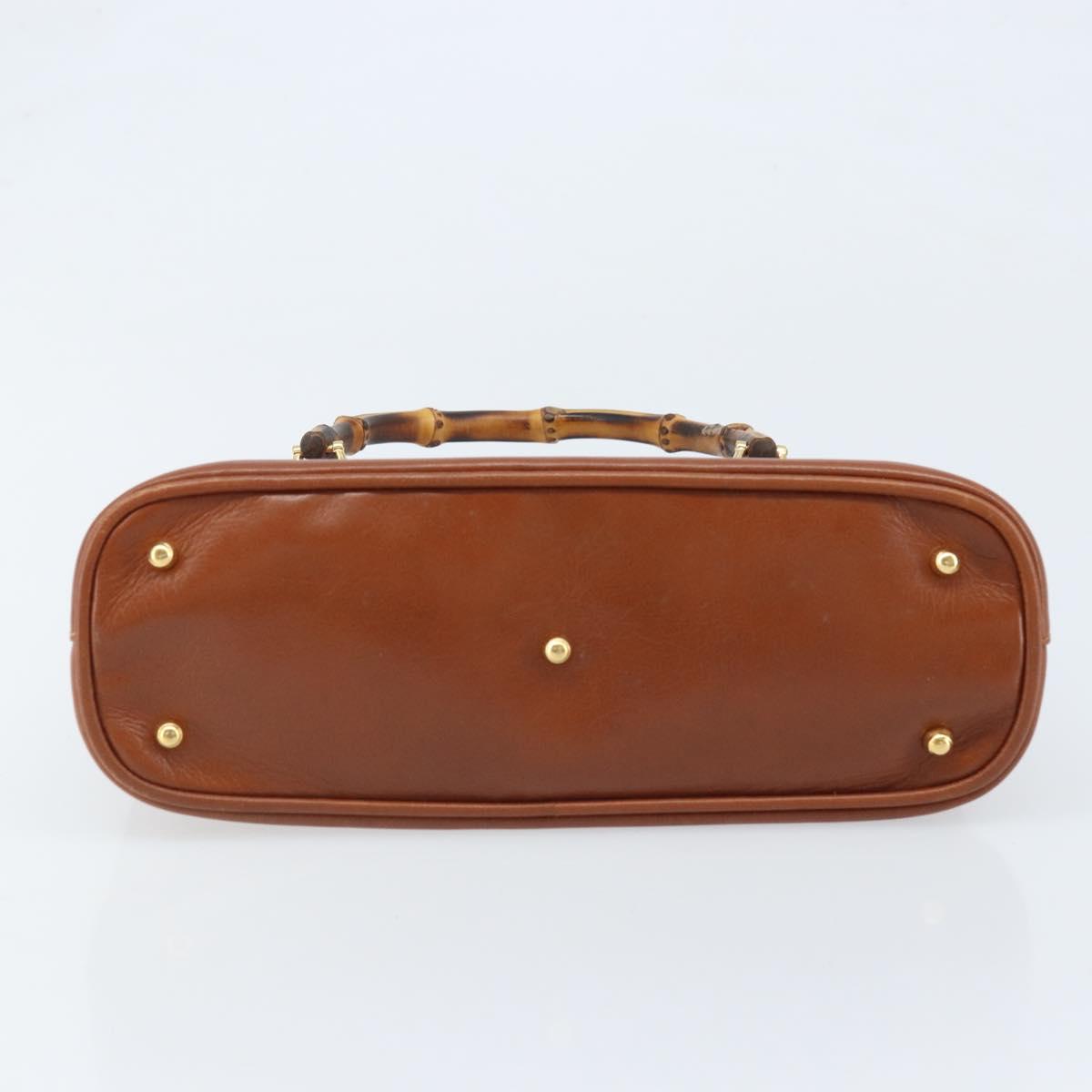 GUCCI Bamboo Hand Bag Leather Brown Gold 000 2058 0290 Auth bs33974