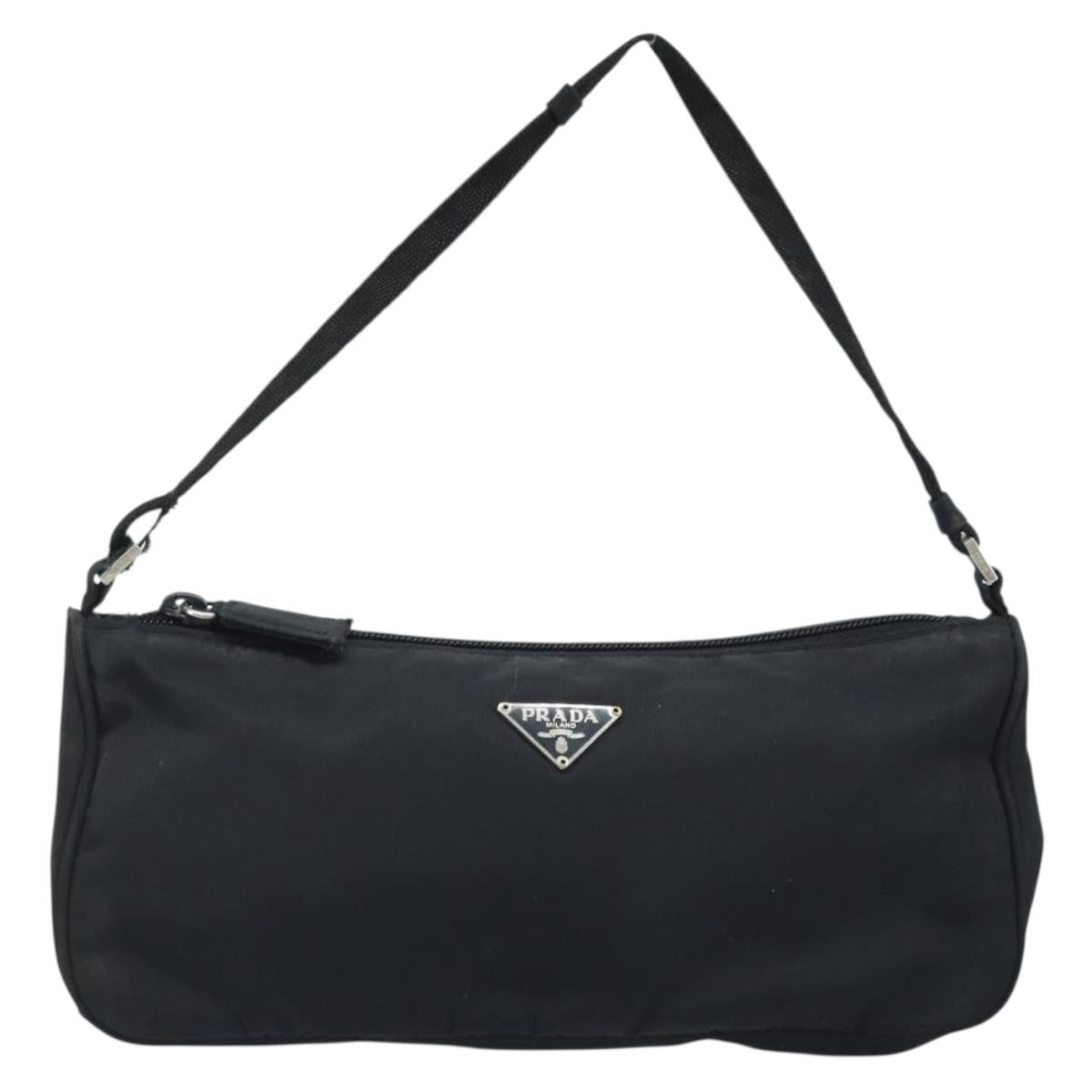 PRADA Accessory Pouch Nylon Black Silver Auth bs33980