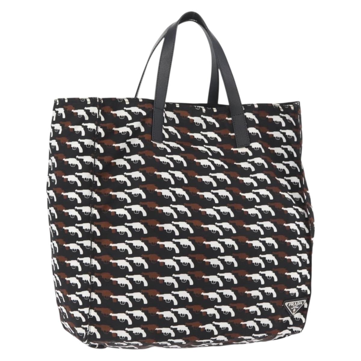 PRADA Hand Bag Nylon Black White Auth bs33981