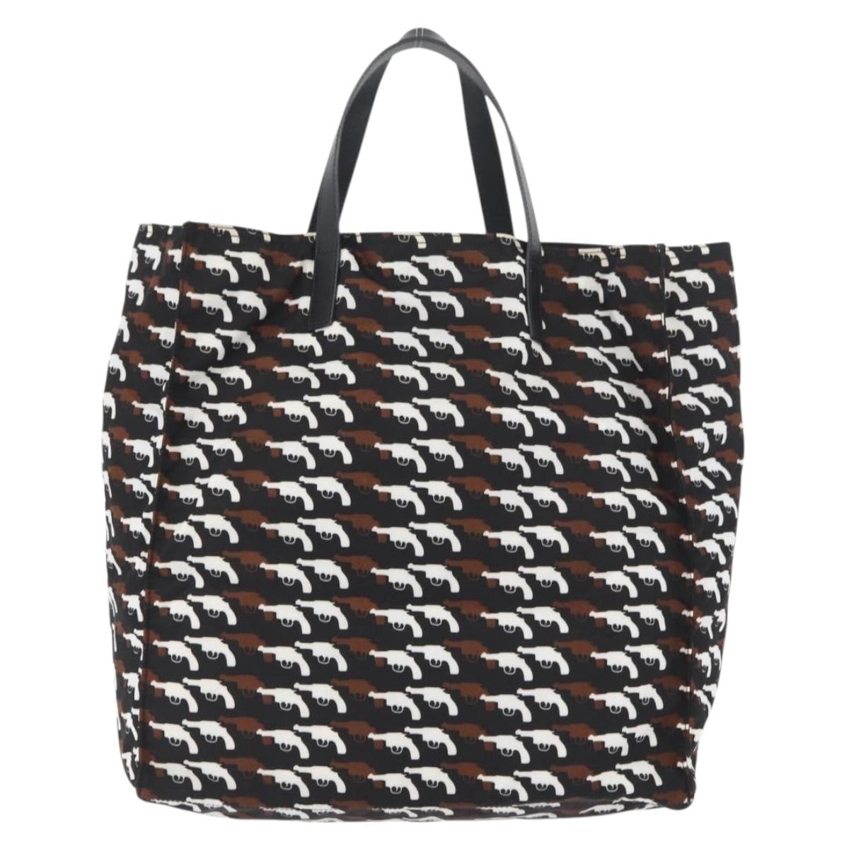 PRADA Hand Bag Nylon Black White Auth bs33981